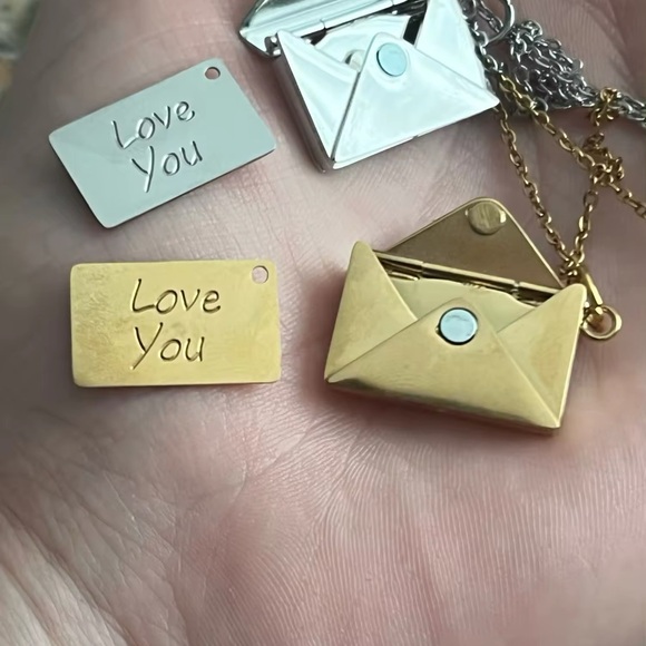 NEW Love Letter Pendant Rose Gold Stainless Steel Love Letter Envelope Necklace - Picture 2 of 6